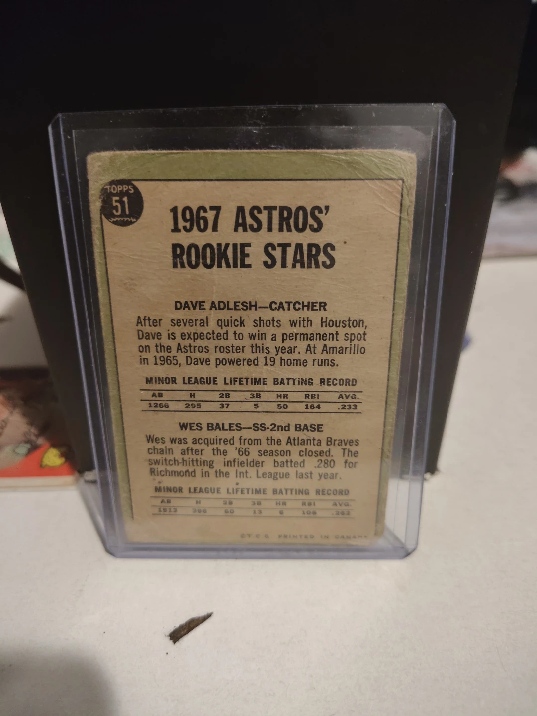 1967 TOPPS CARD NO. 51 ASTROS ROOKIE STARS. ADLESH/ BALES - photo 2