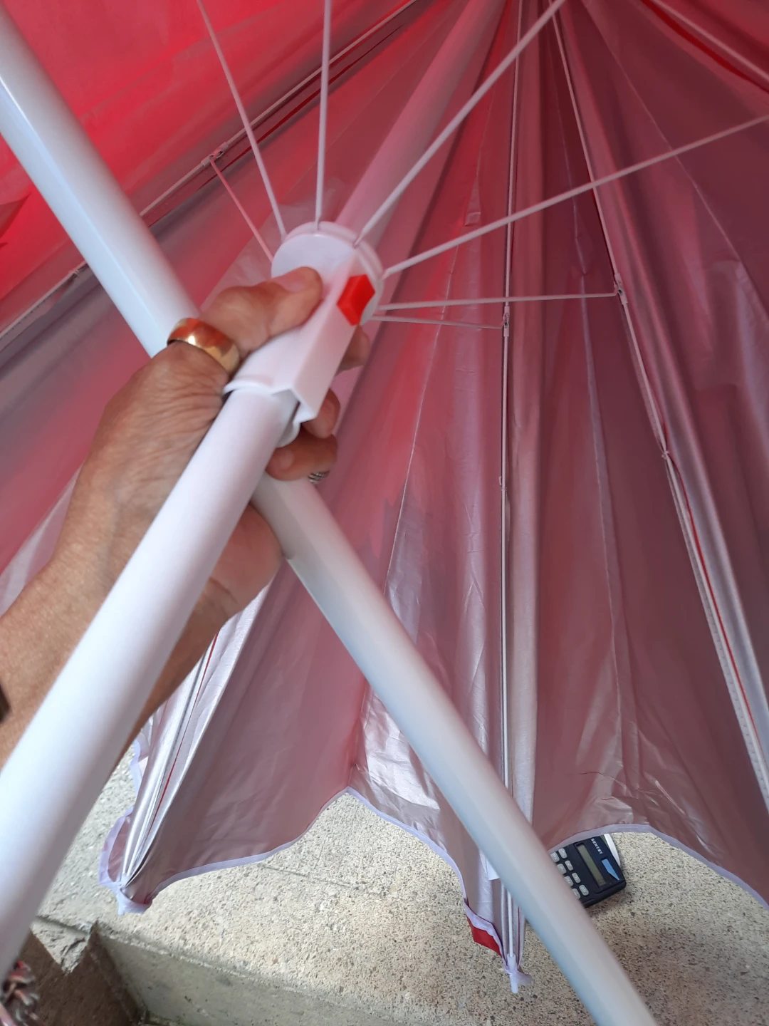 Red Beach Umbrella with Canadian Maple Leafs steel frame - photo 3