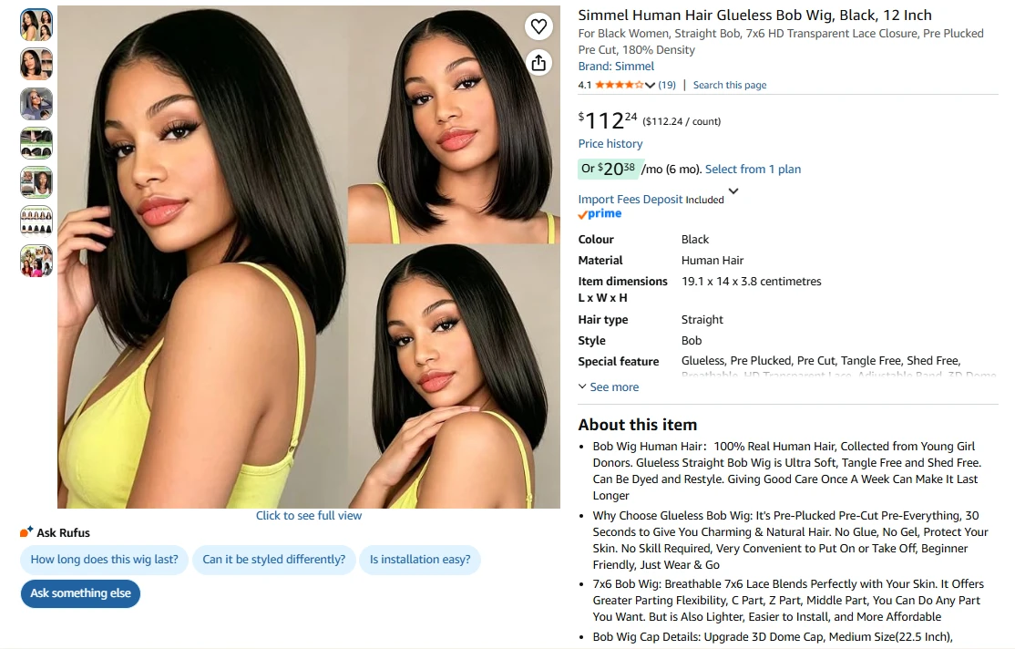 Human Hair Glueless Bob Wig - Black, 12 Inch - photo 2