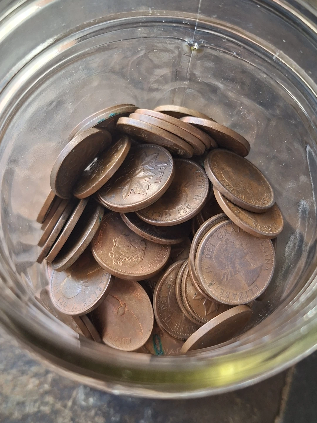Two Jars of Canadian 1960s and Older Pennies - photo 3