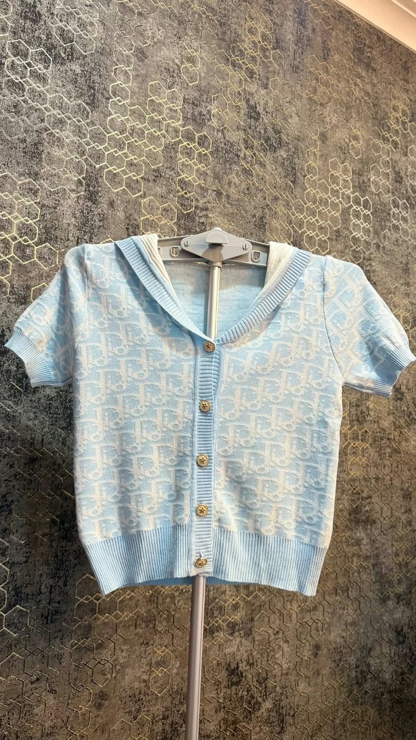 Christian Dior Blue Oblique Knit Top