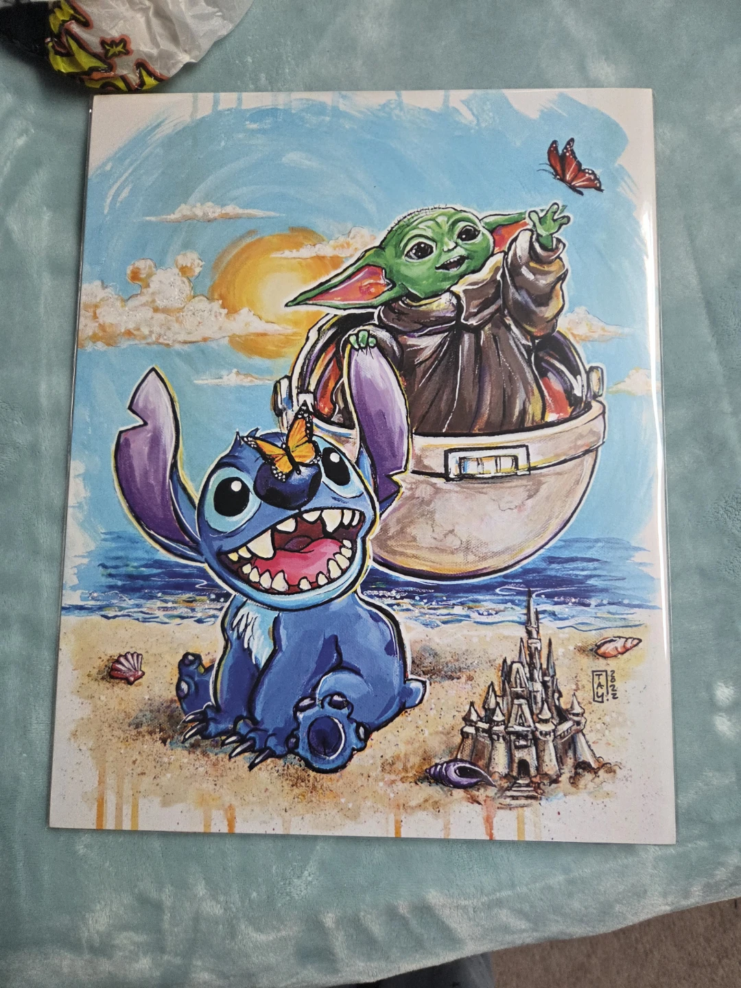 Disney Stitch and Baby Yoda Art Print