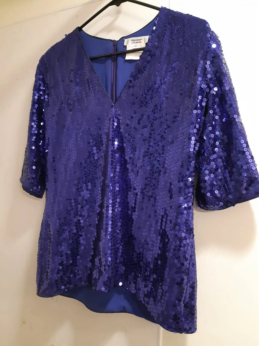 Vintage Designer YSL Yves St. Laurent Blue Sequined Top! ⭐