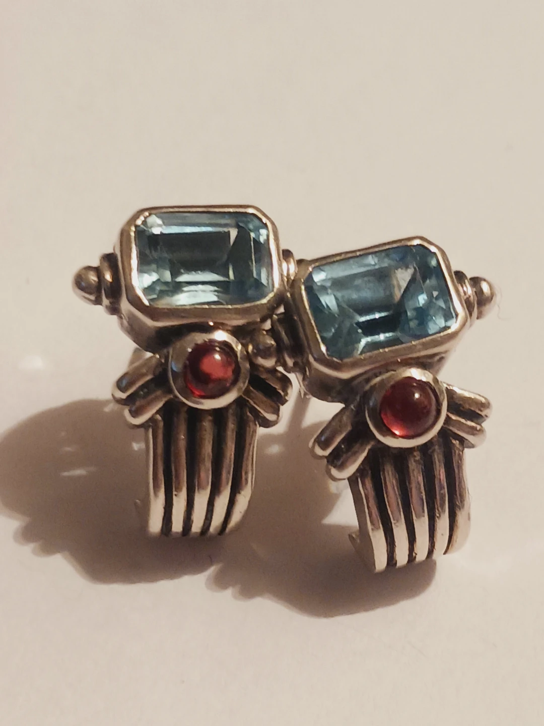 Sterling Silver 925 Blue Topaz and Garnet Gemstone Earrings