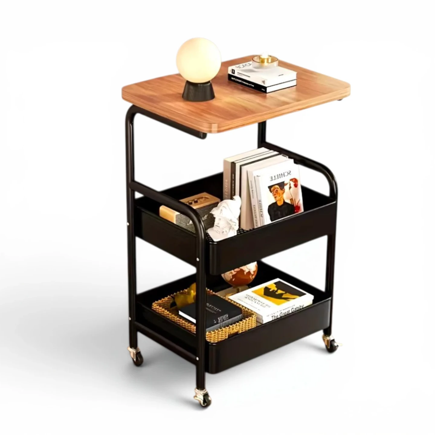(BRAND NEW) 3-Tier Walnut/White Rolling Cart