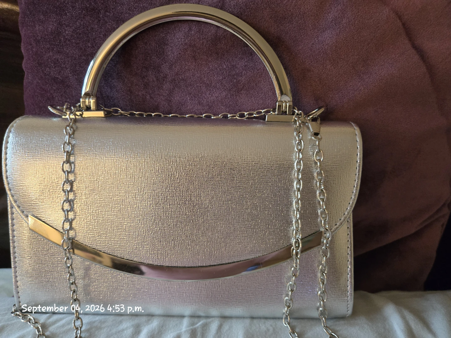 Silver Clutch Handbag with Chain Strap