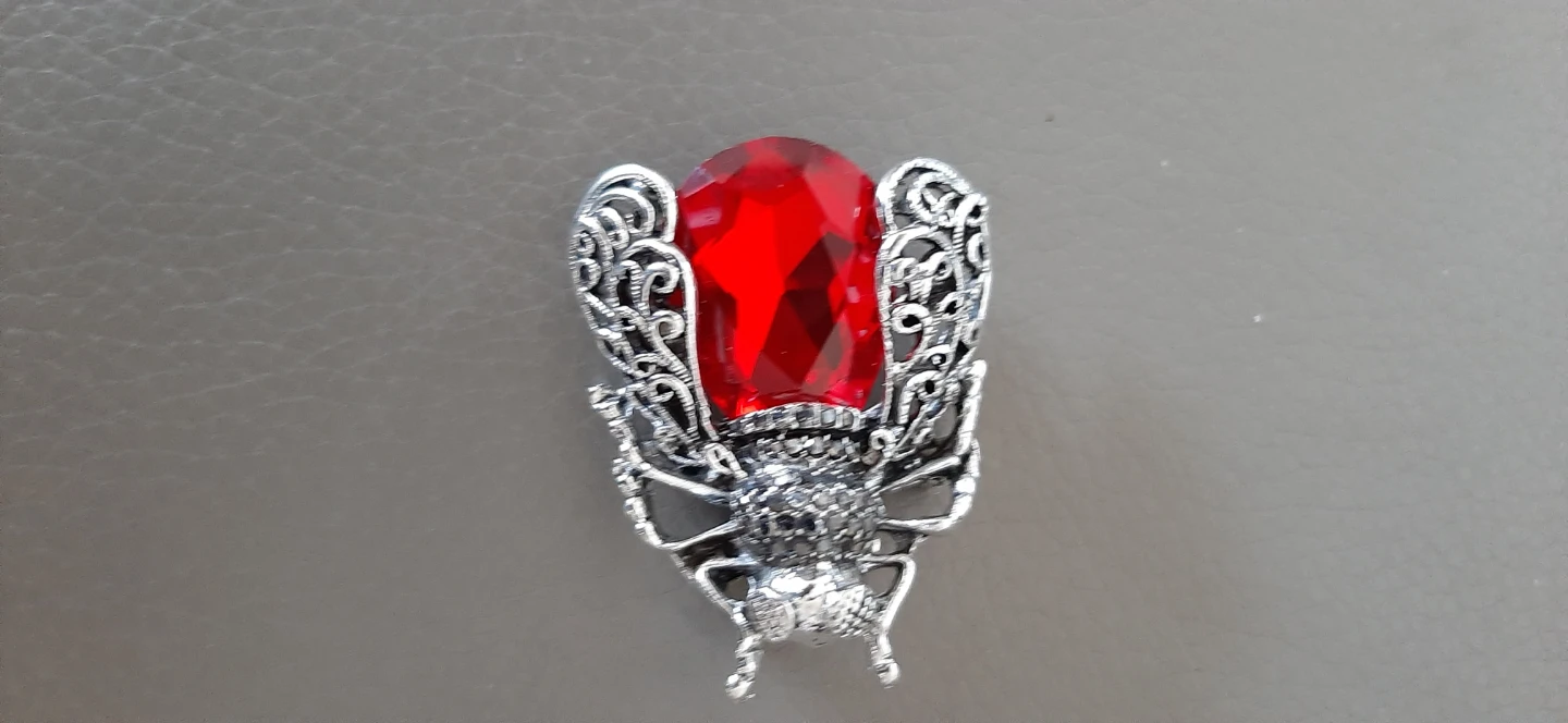 Cute Bug Brooch with a Red Gemstone.