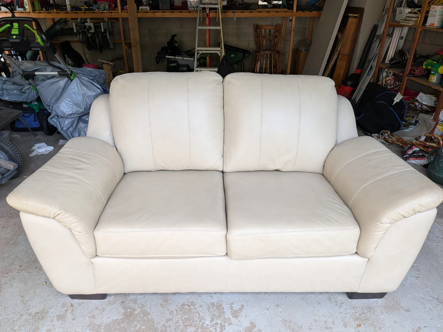 Cream Leather Loveseat
