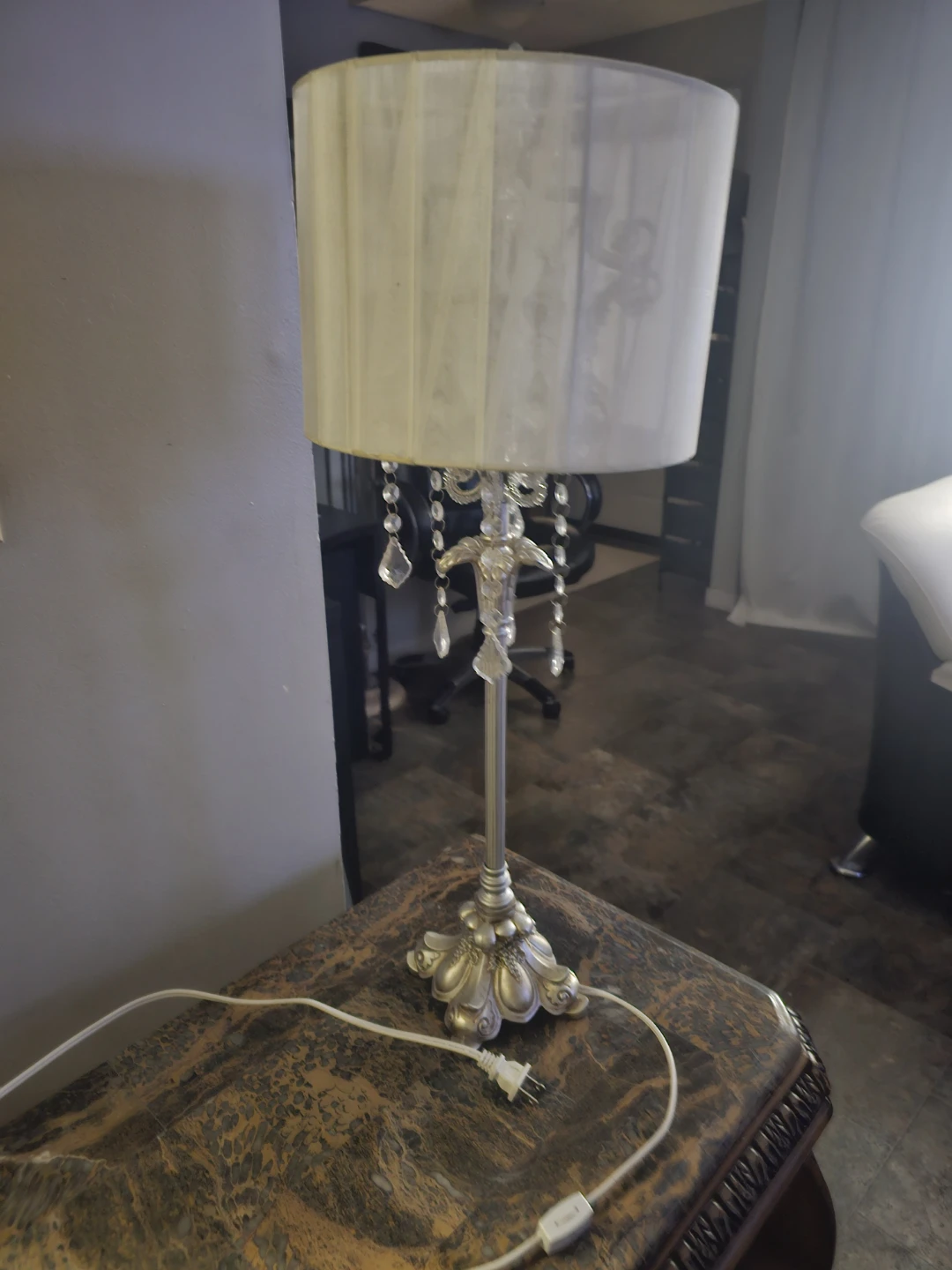 Crystal Table Lamp with Fabric Shade