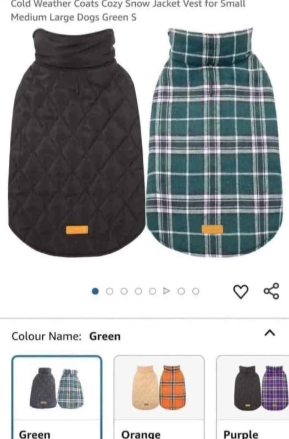 Small Dog Cold Weather Coat Green Plaid 🏈