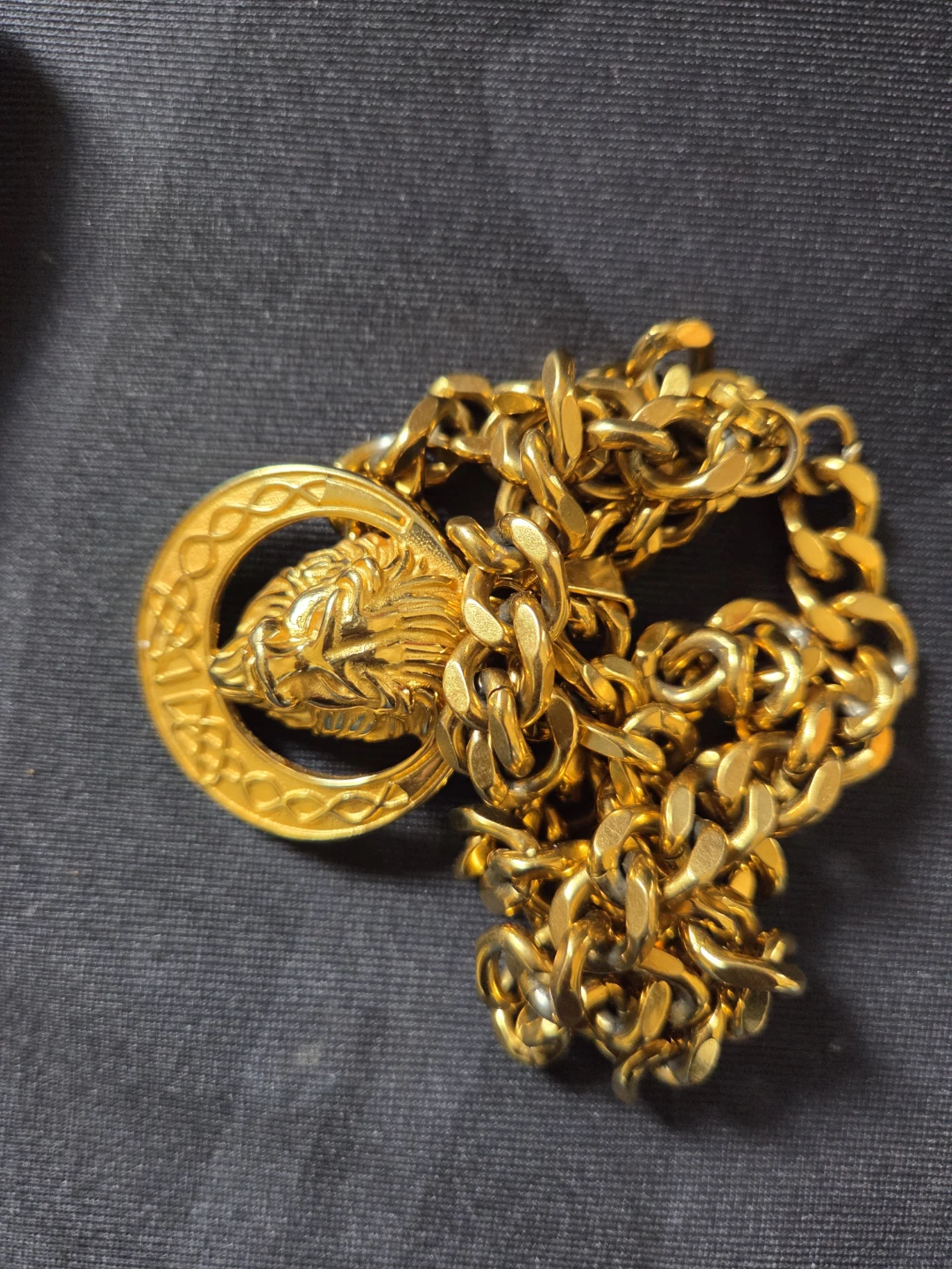 Versace Gold Tone Lion Medallion Chain Necklace