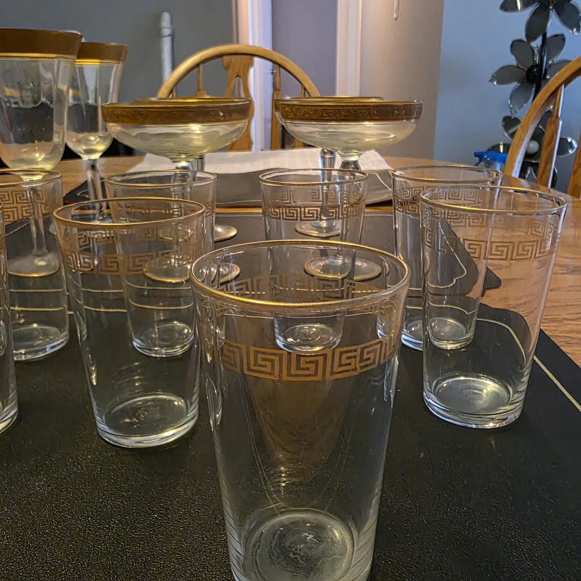MCM Gold Rim Glassware Collection - 16pc Greek Key & Floral Set - photo 2