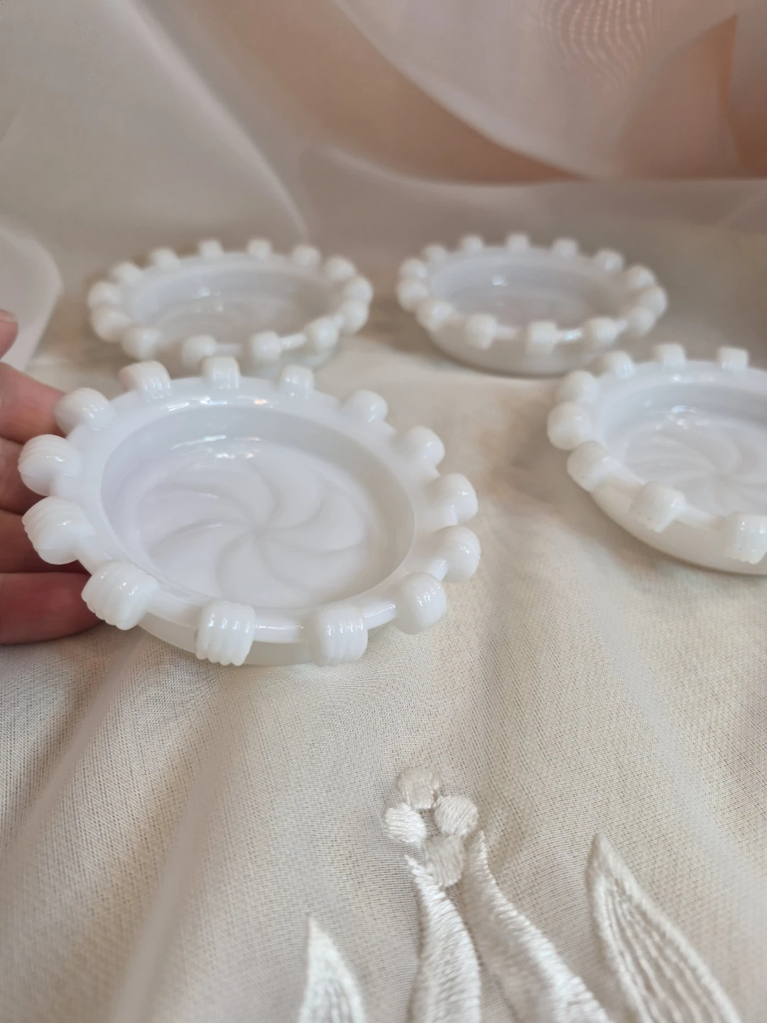 Vintage White Milk Glass 3 3/4" Coasters Anchor Hocking Set of 4