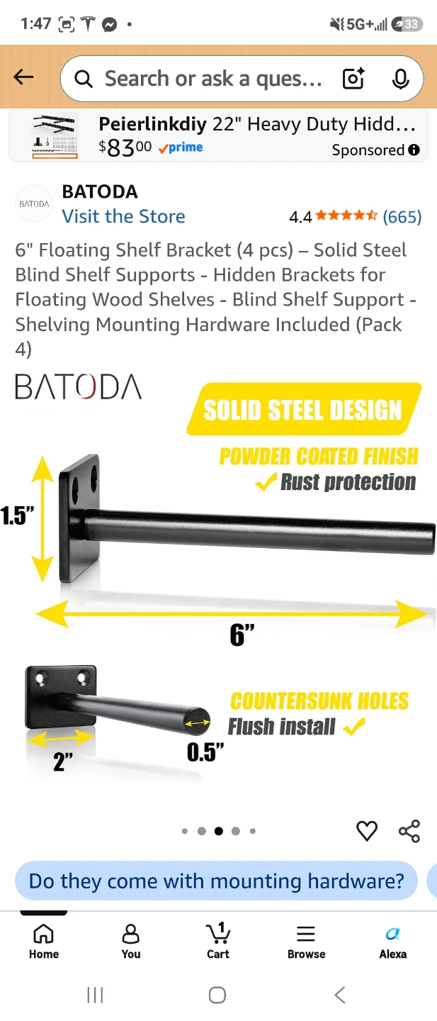 BATODA 6 inch Floating Shelf Brackets (4 pcs) - photo 2