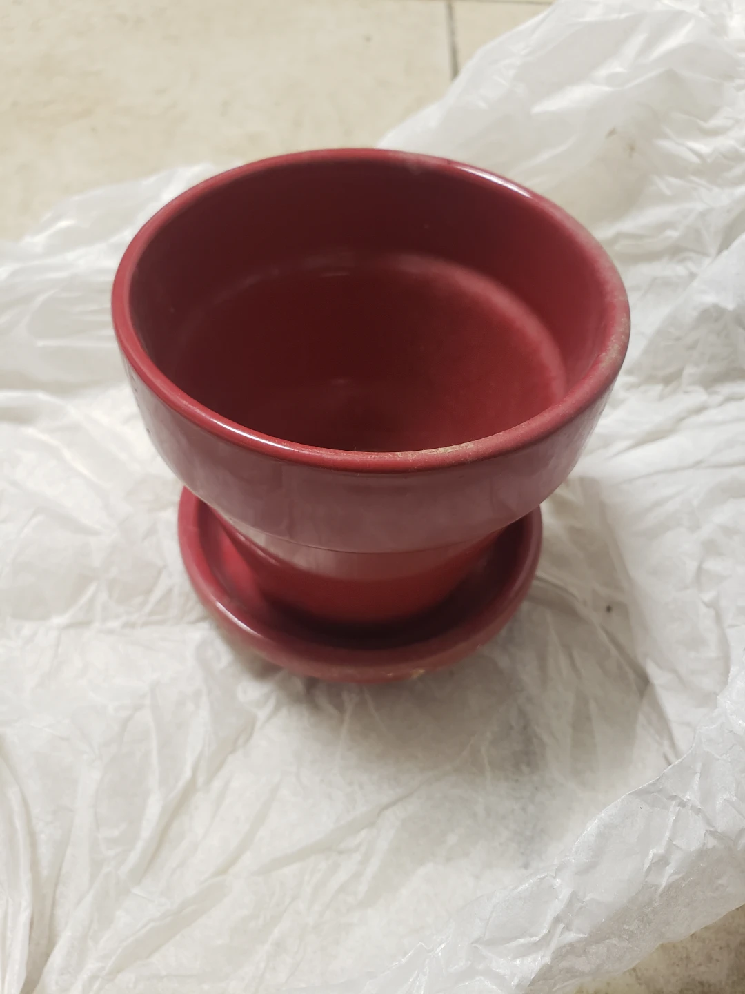 Red Ceramic Plant Pot with Saucer
