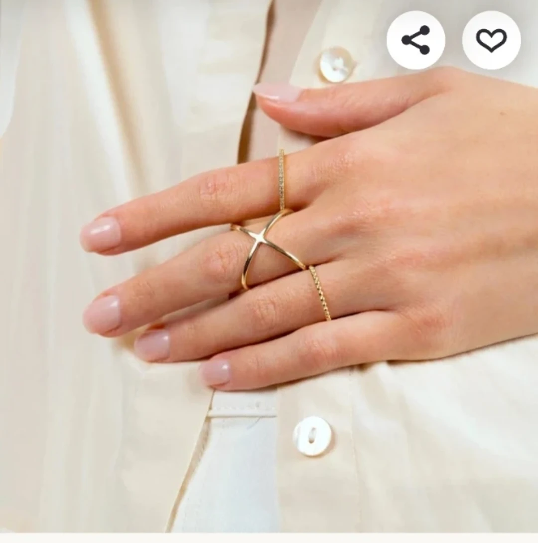 Gold plated X-shape statement ring - photo 2