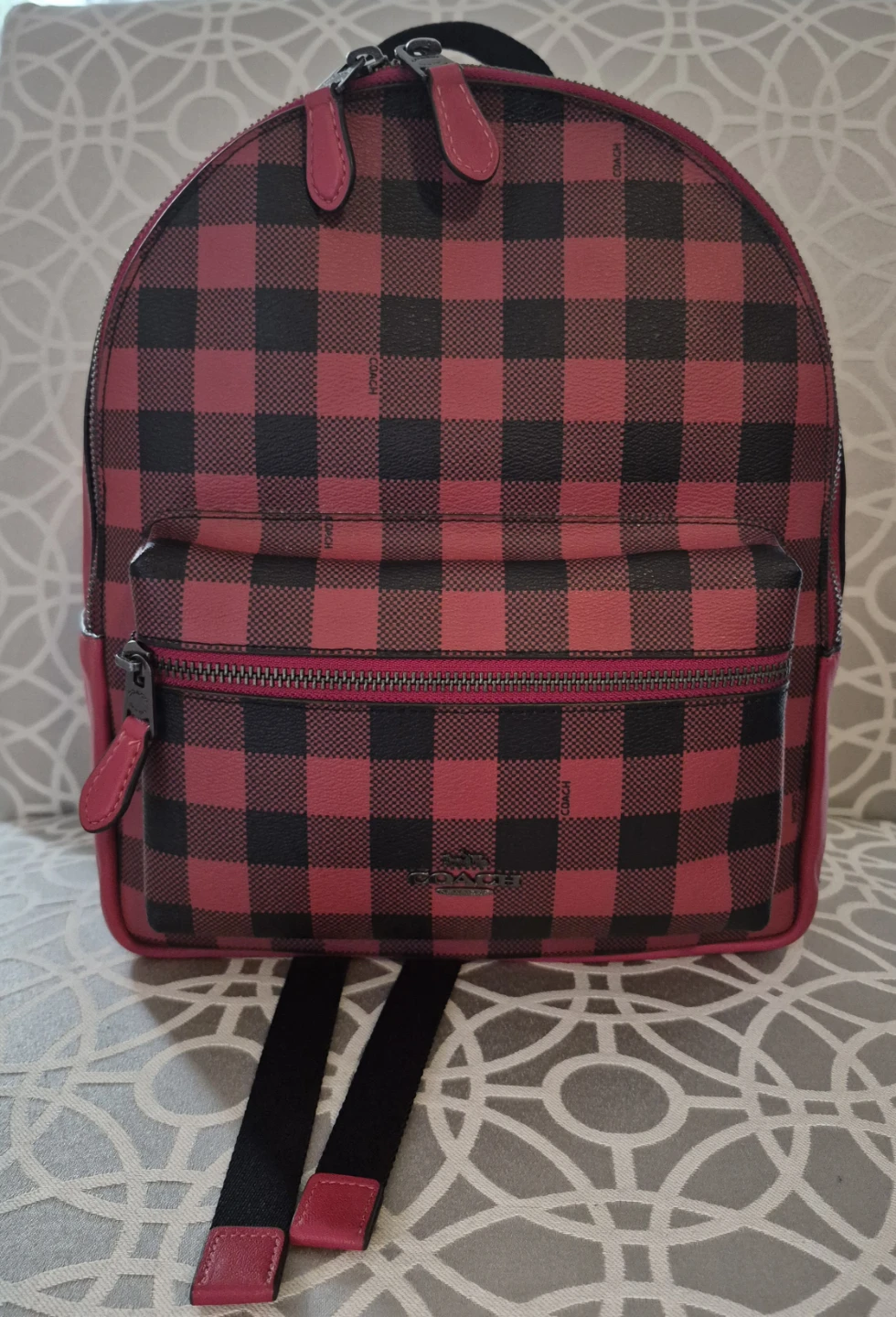 Coach Red and Black Buffalo Plaid Backpack - photo 5