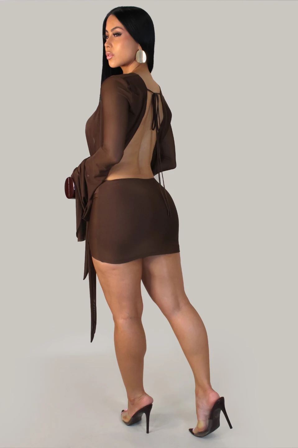 Brown Long Sleeve Mini Dress - photo 2