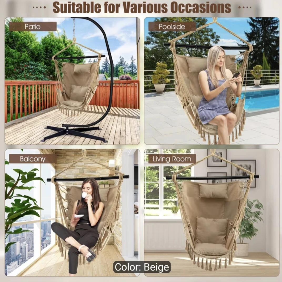 Hanging Rope Hammock Chair with Ceiling Hook