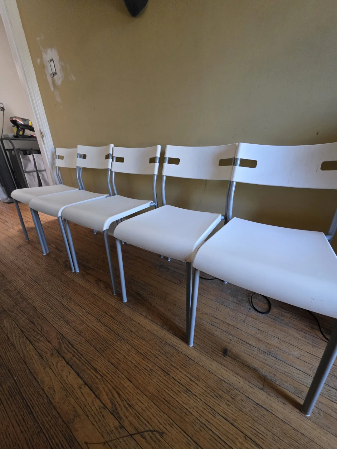 5 White Metal Dining Chairs