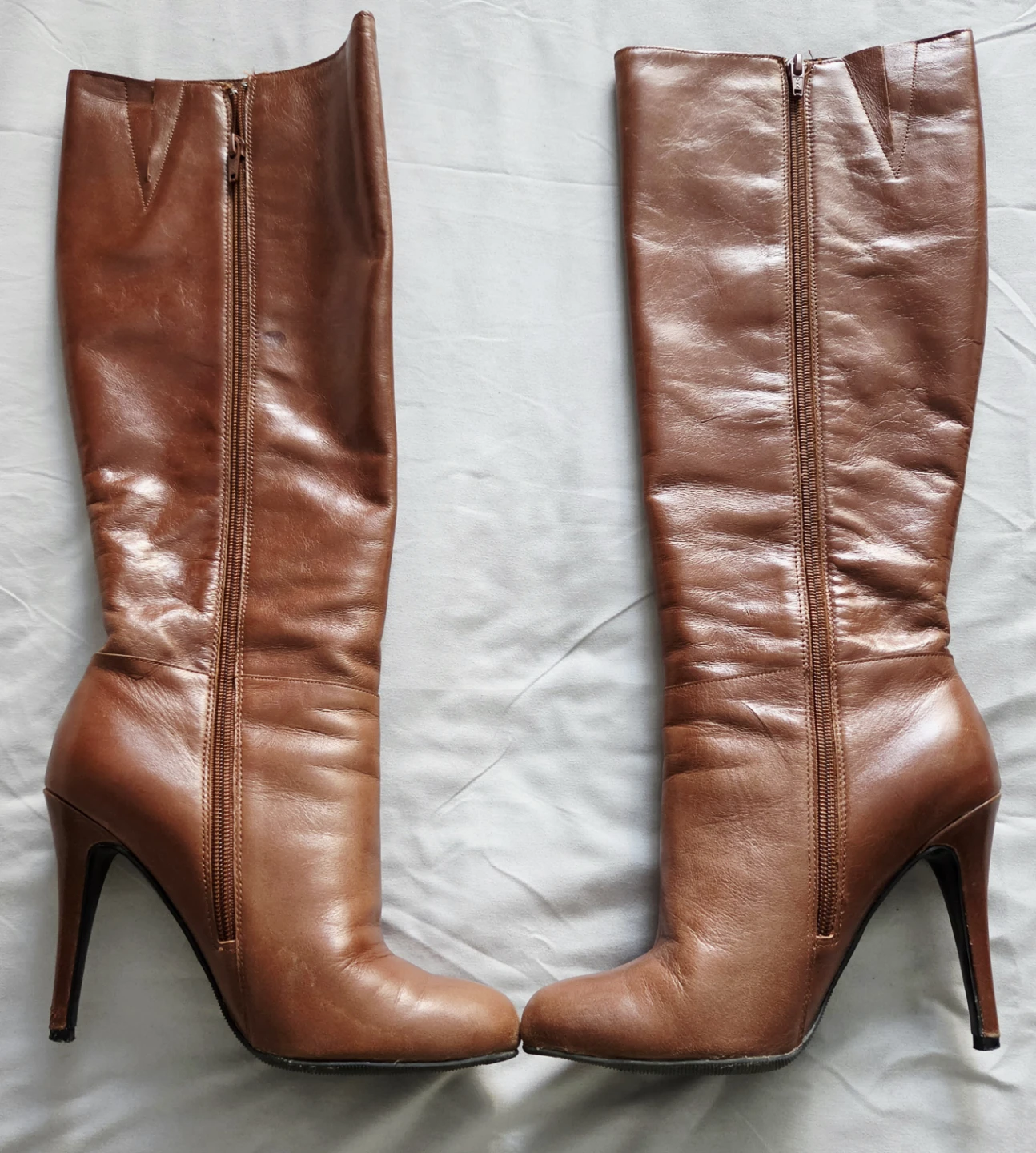 Brown Leather Heeled Knee-High Boots - photo 2