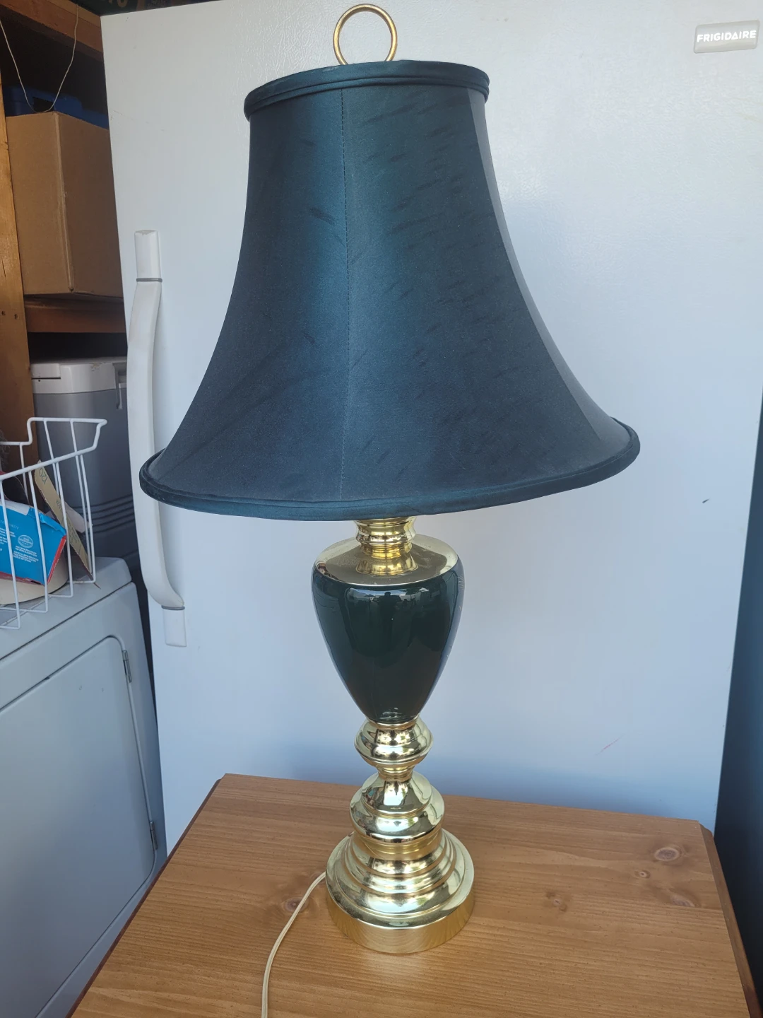 Table Lamp with Dark Green Shade and Gold Base