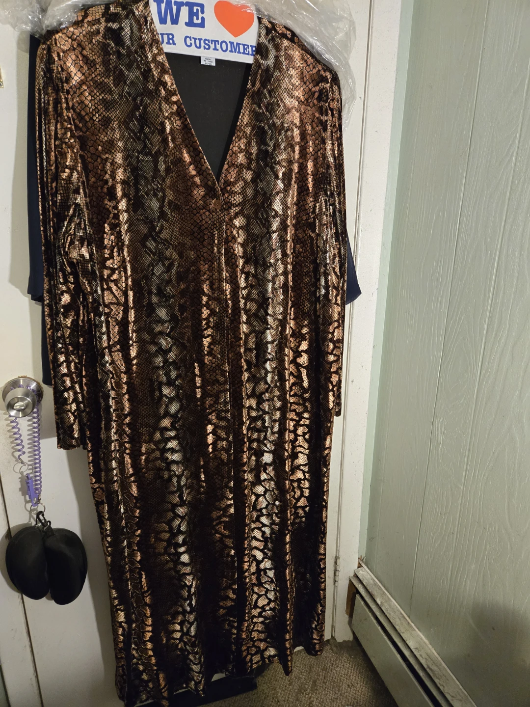 Avenue Animal Print Velvet Duster with black velvet sheath.