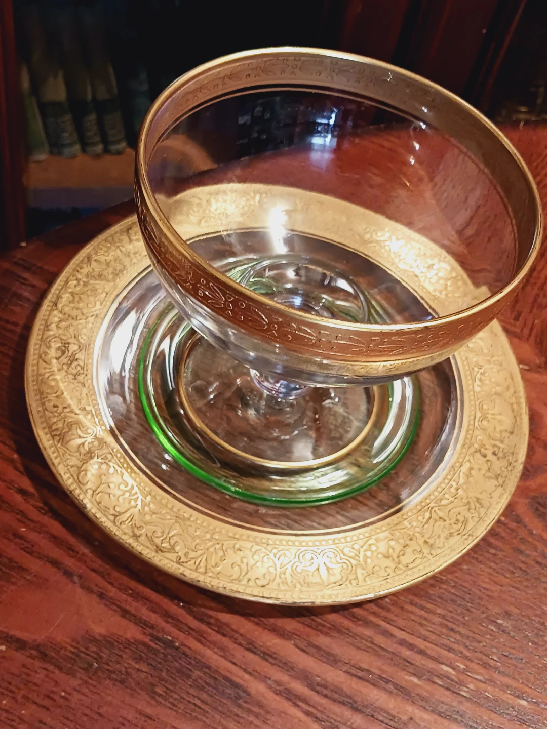 22K Gold Rim Compote Dish/Ice Cream Bowl w/ plate - photo 5