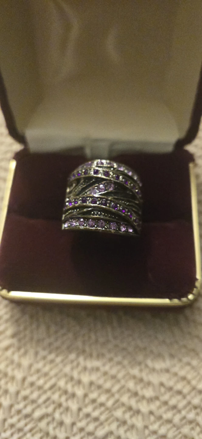Wide Purple Rhinestone Band Ring