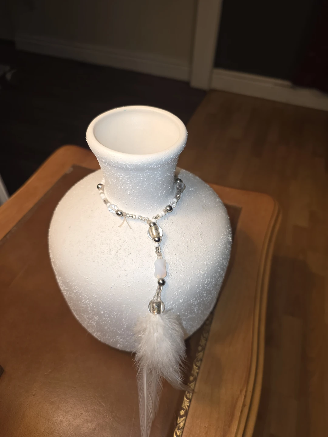 White textured vase with beaded decoration - photo 2