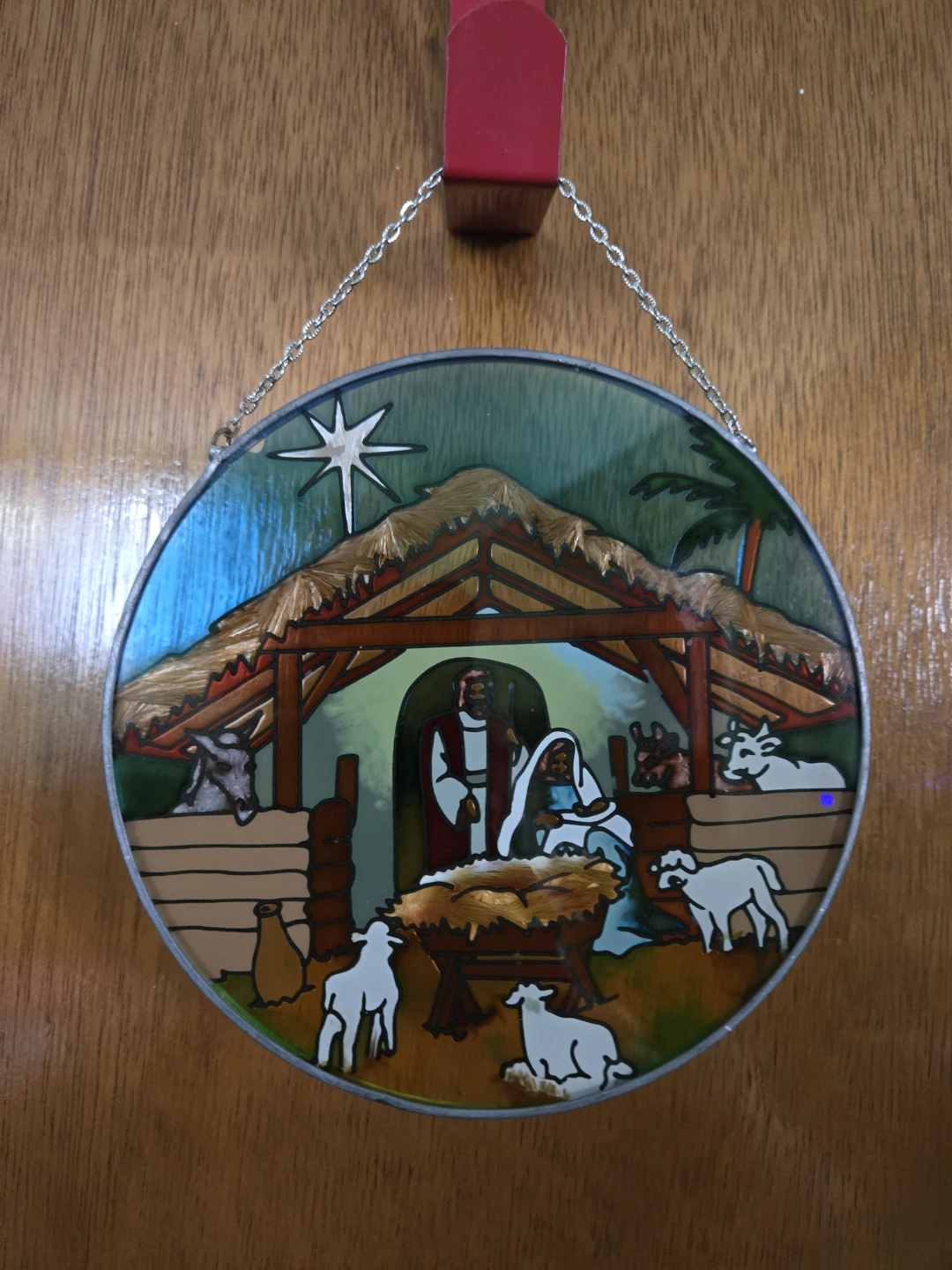 VINTAGE NATIVITY SCENE * STAINED GLASS * SUN CATCHER - photo 2