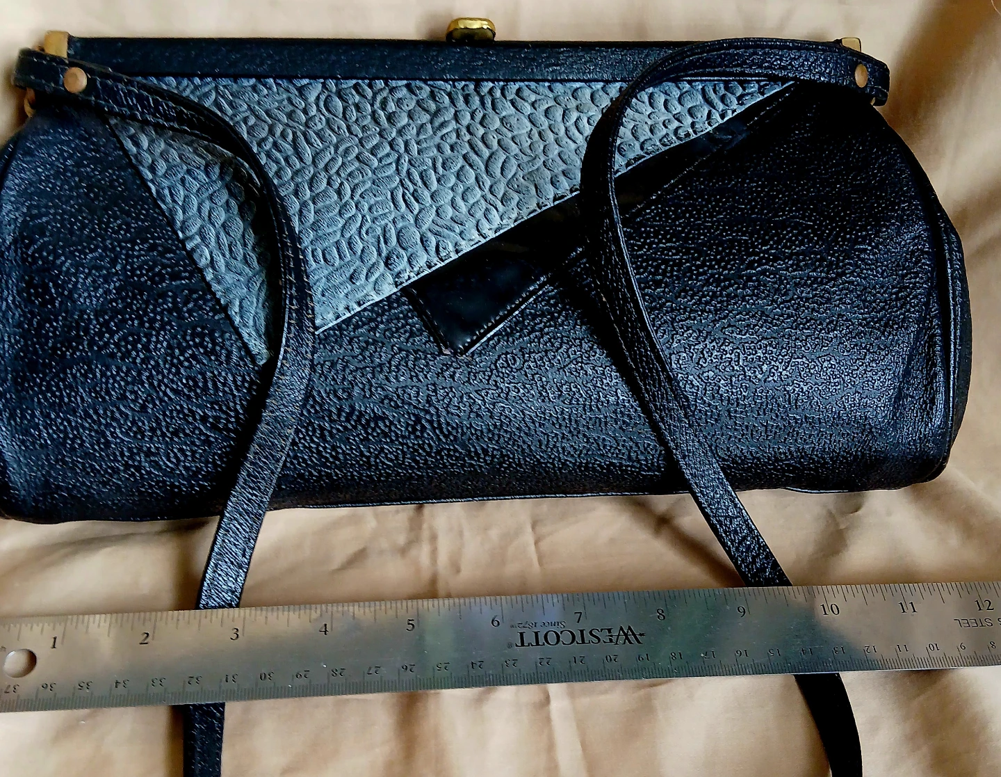 Vintage Black Textured Shoulder Bag - photo 2