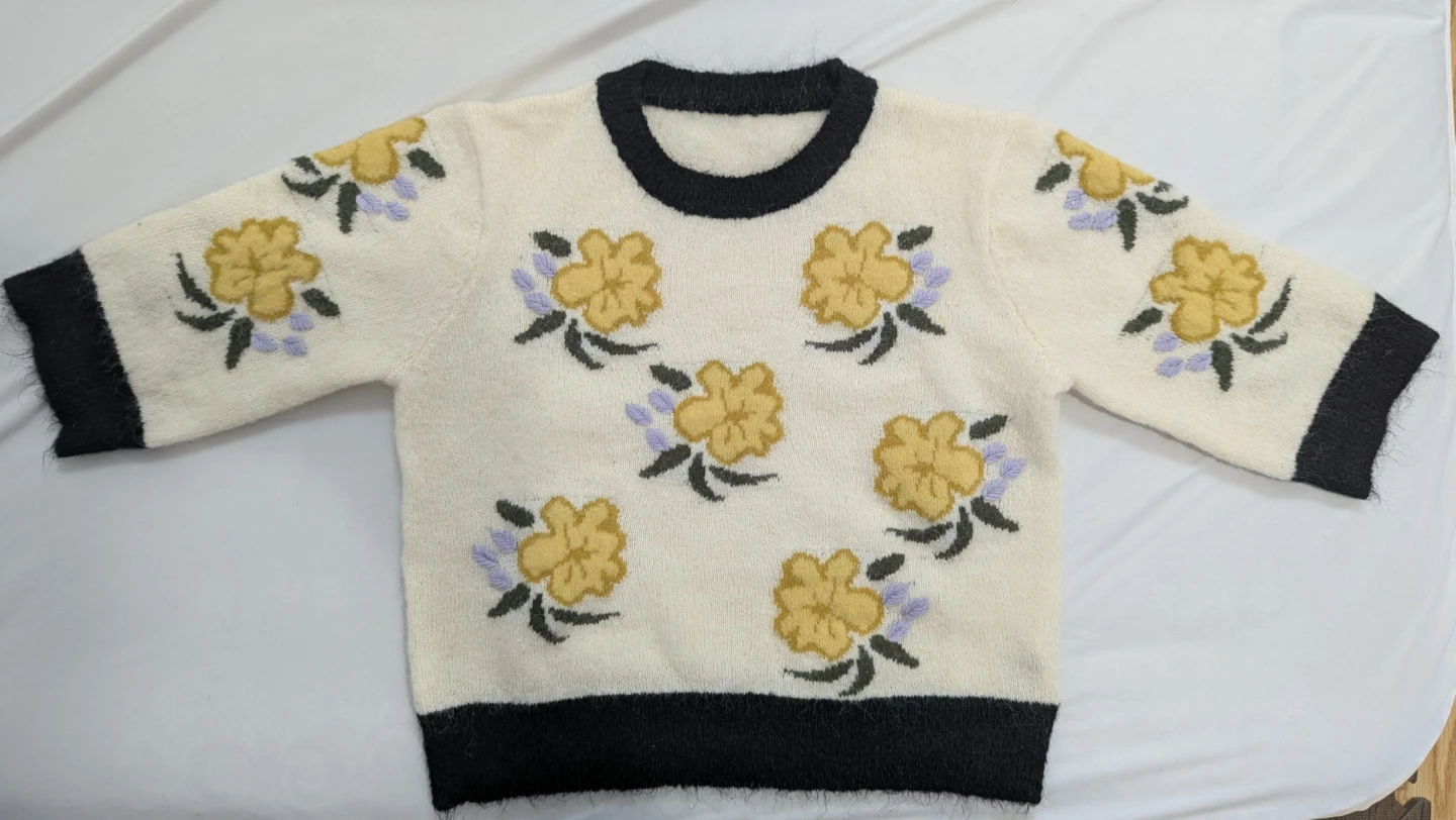 PREMIUM FLORAL PATTERN VINTAGE SHORT SLEEVE KNIT TOP - photo 2