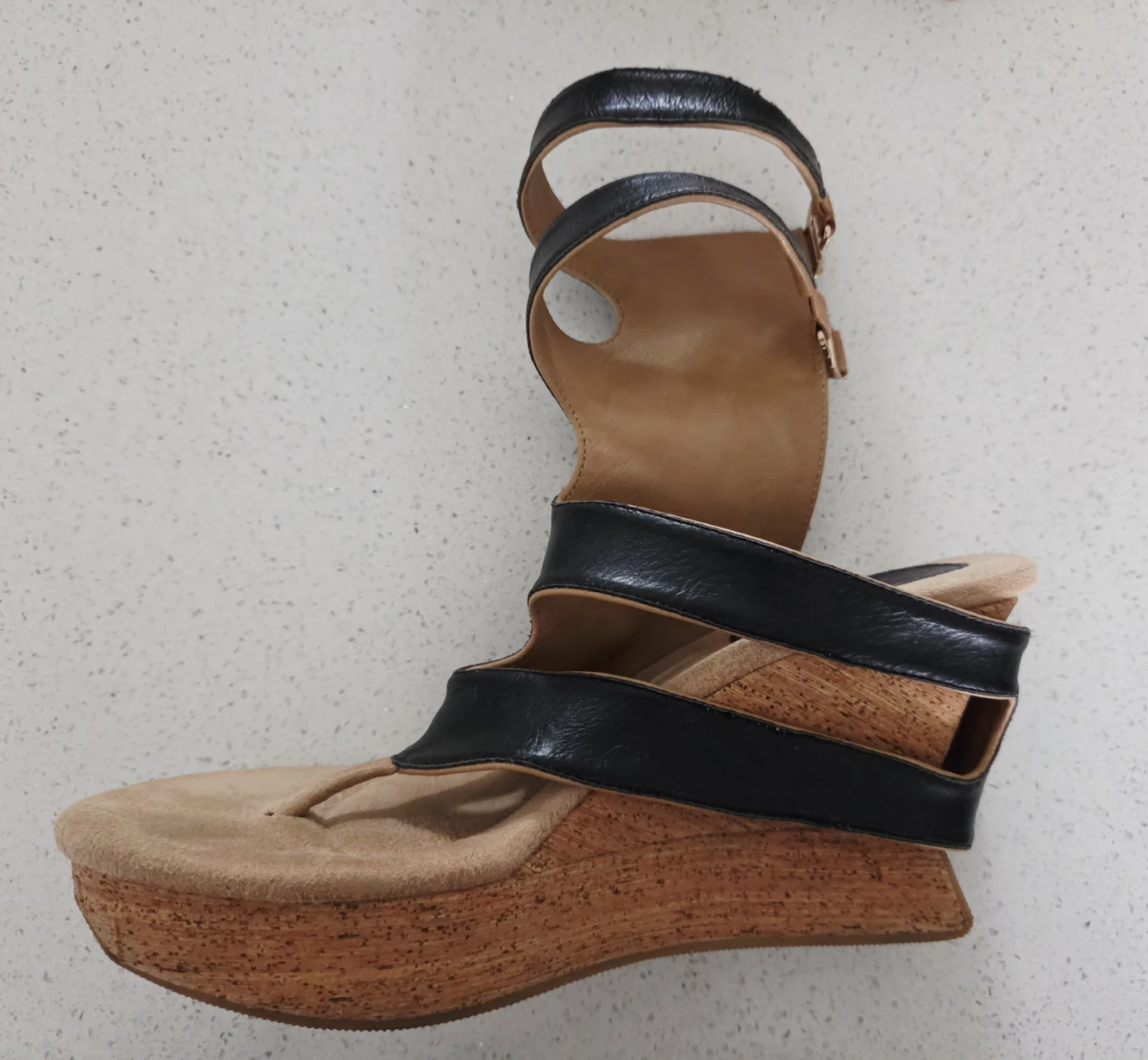 Tan and Black Wedge Sandals - photo 2
