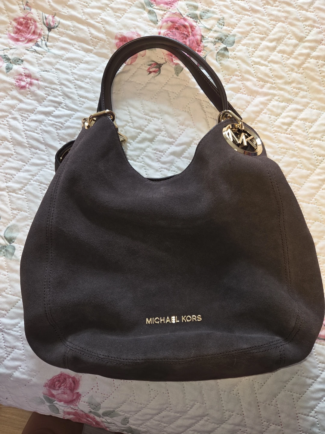 Michael Kors Lillie Brown Suede Shoulder Bag