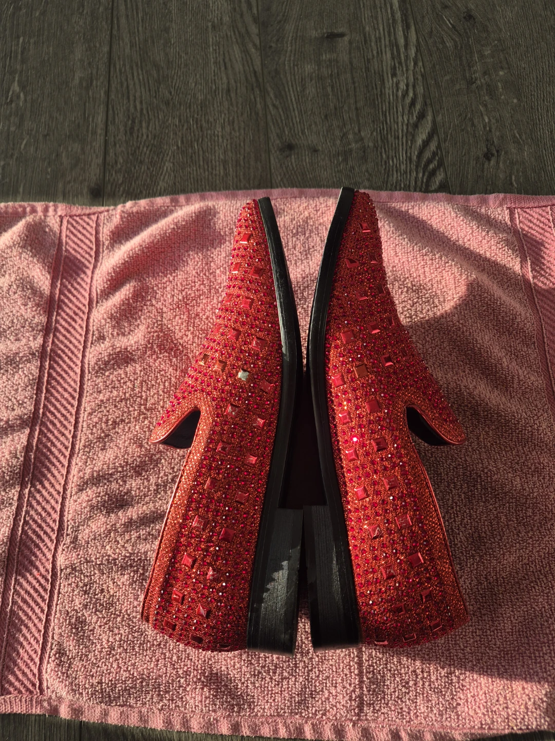 Red Crystal Rhinestones Loafers Size 8 - photo 5