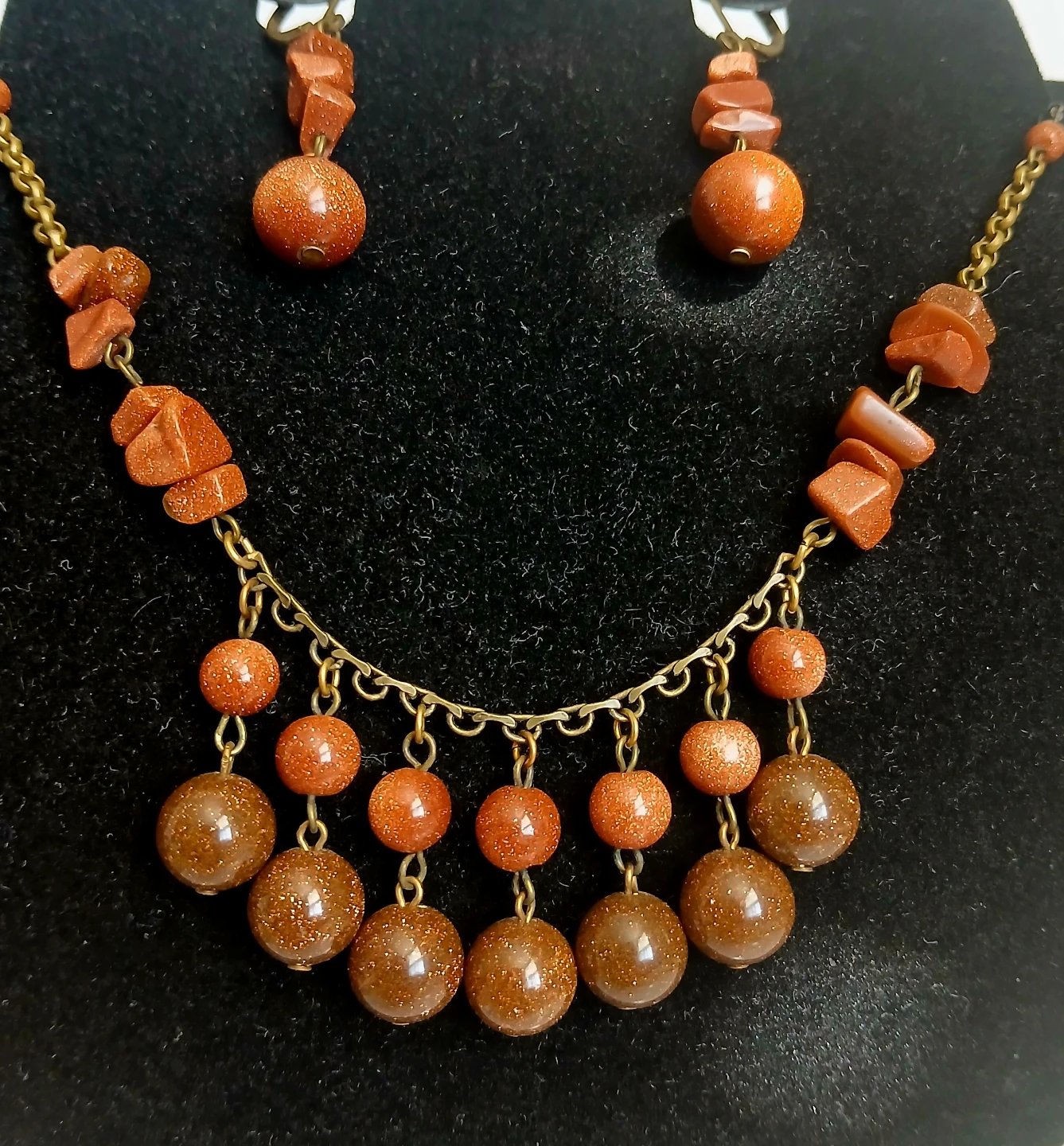 Goldstone Beaded Necklace and Earring Set - photo 3