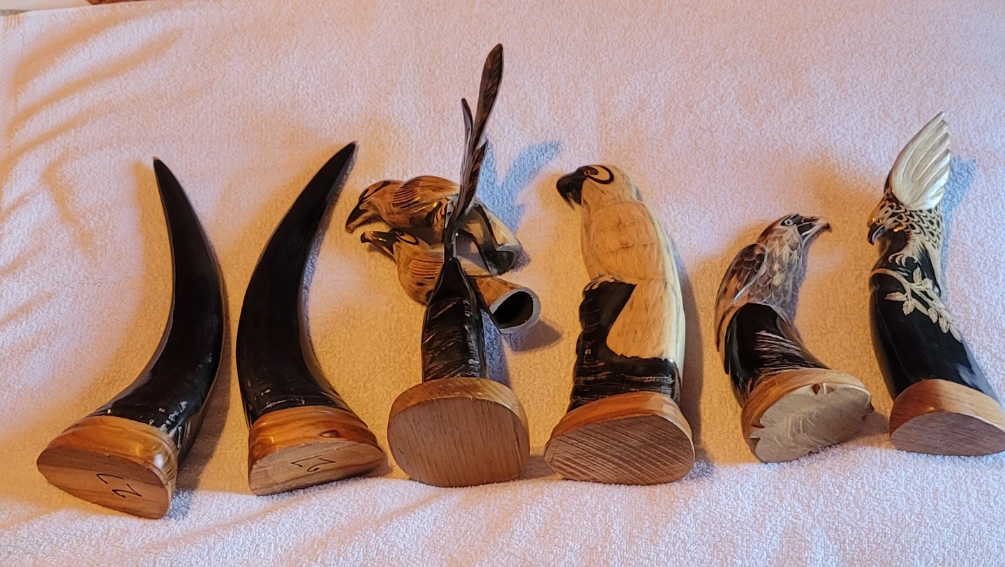 6 Vintage Hand-Carved Banff Souvenir Horn Statues