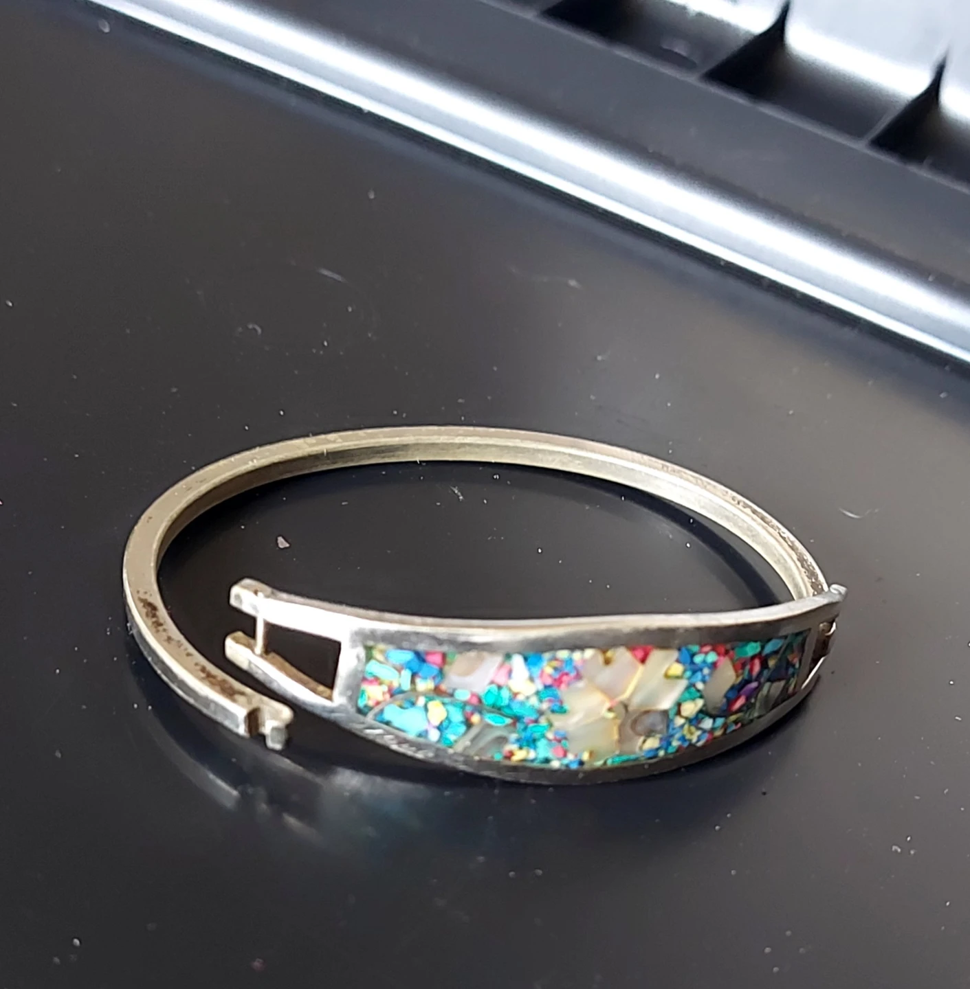 Inlay stone hinged bangle bracelet - photo 2