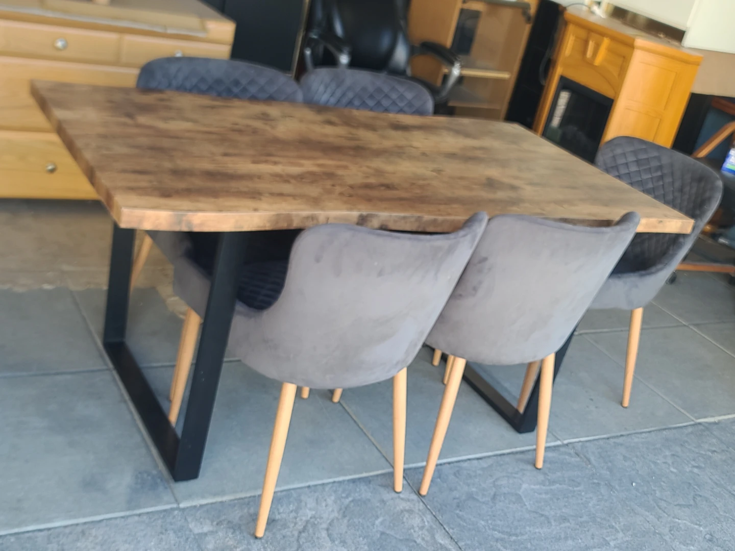 Dining Table with 5 Grey Upholstered Chairs
