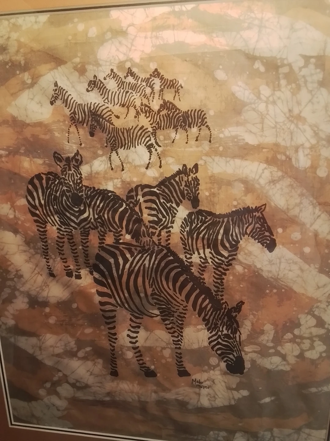 Vintage African Wildlife Silk Batik Print – "Zebra Herd" - photo 2