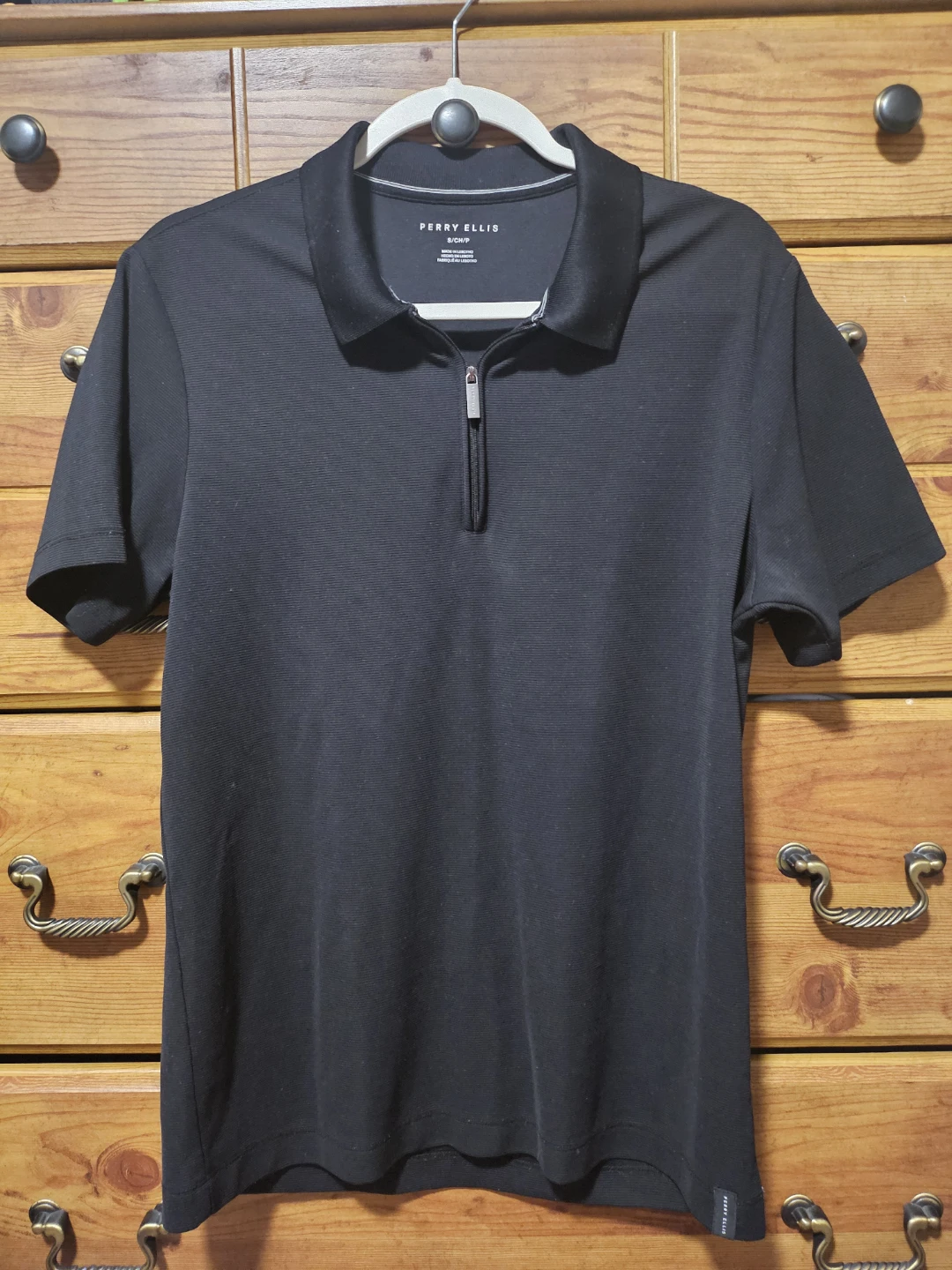 Ideal for Work - Perry Ellis Black Quarter-Zip Polo Shirt
