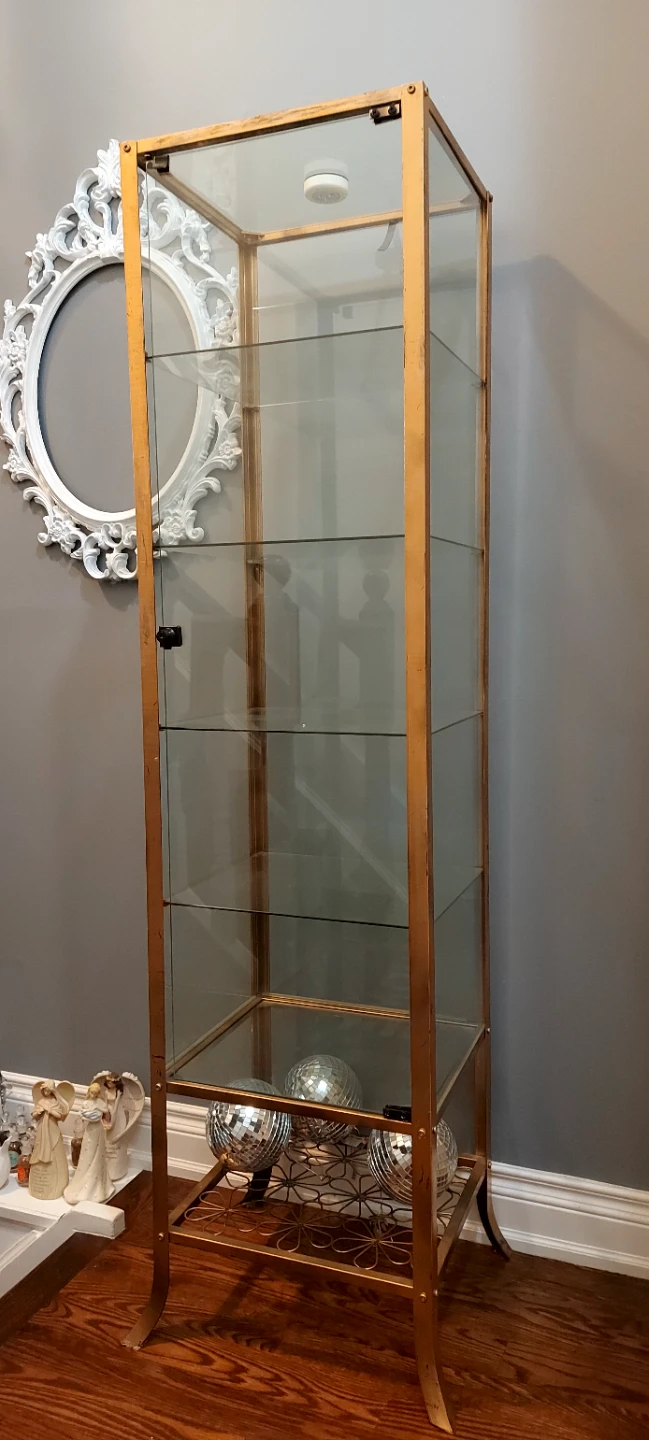 Gold Metal and Glass Display Cabinet