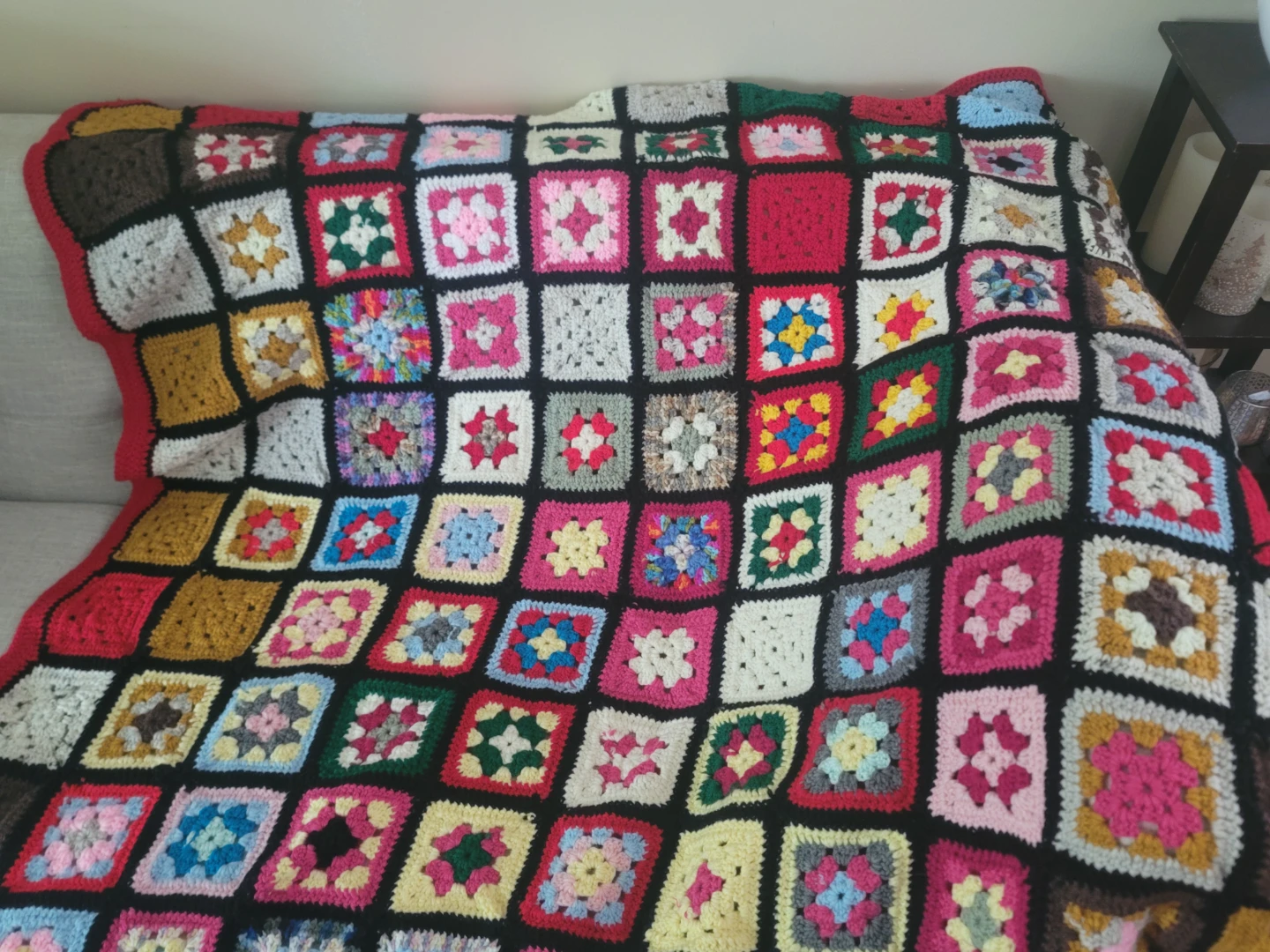 Handcrafted Crochet Granny Square Blanket 50" × 65"