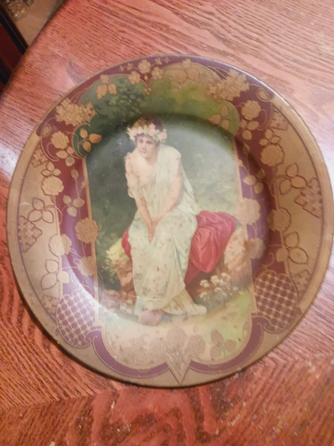 Vintage Decorative Metal Plate with Portrait