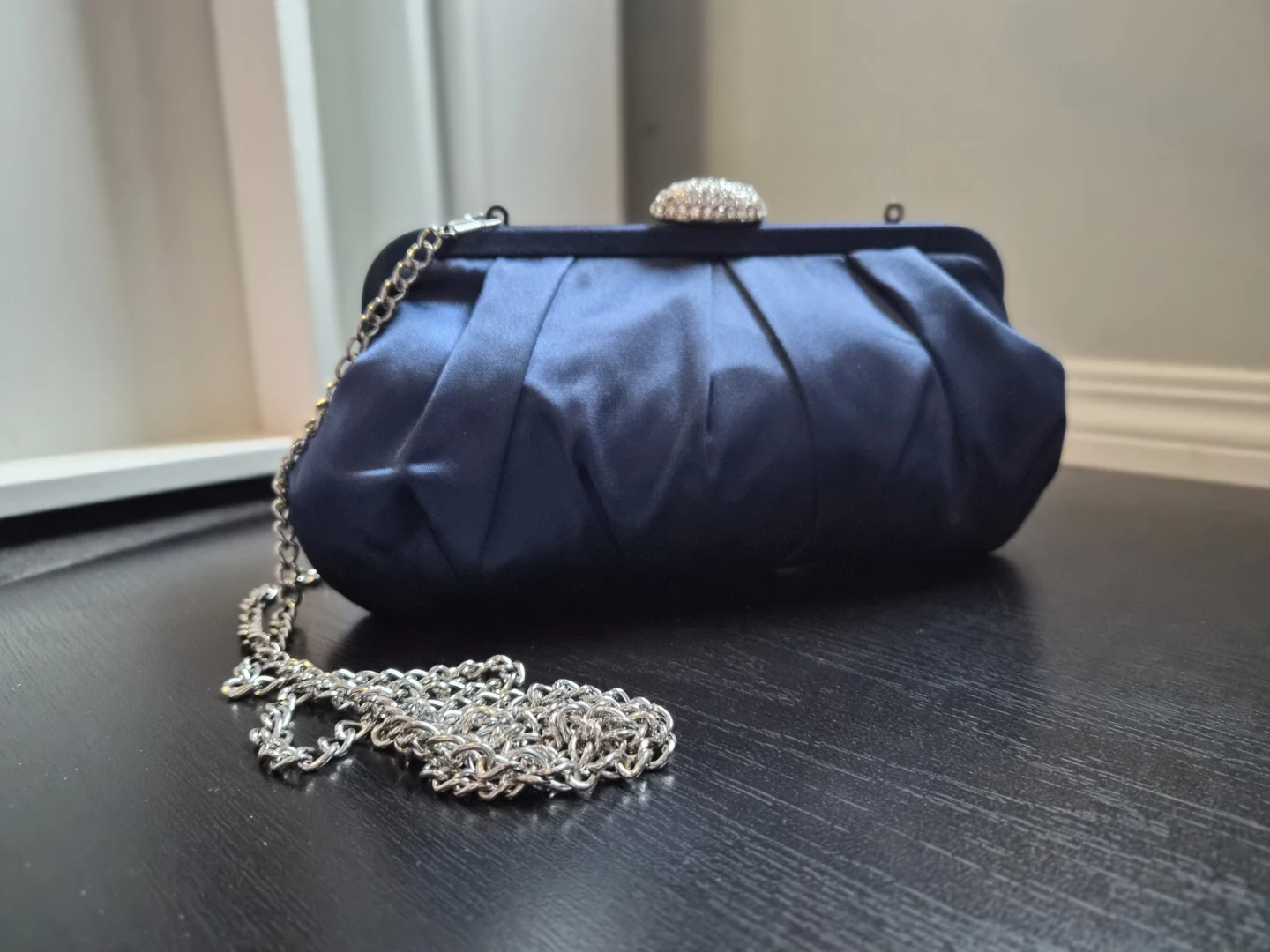 Vintage Inspired Navy Satin Evening Clutch
