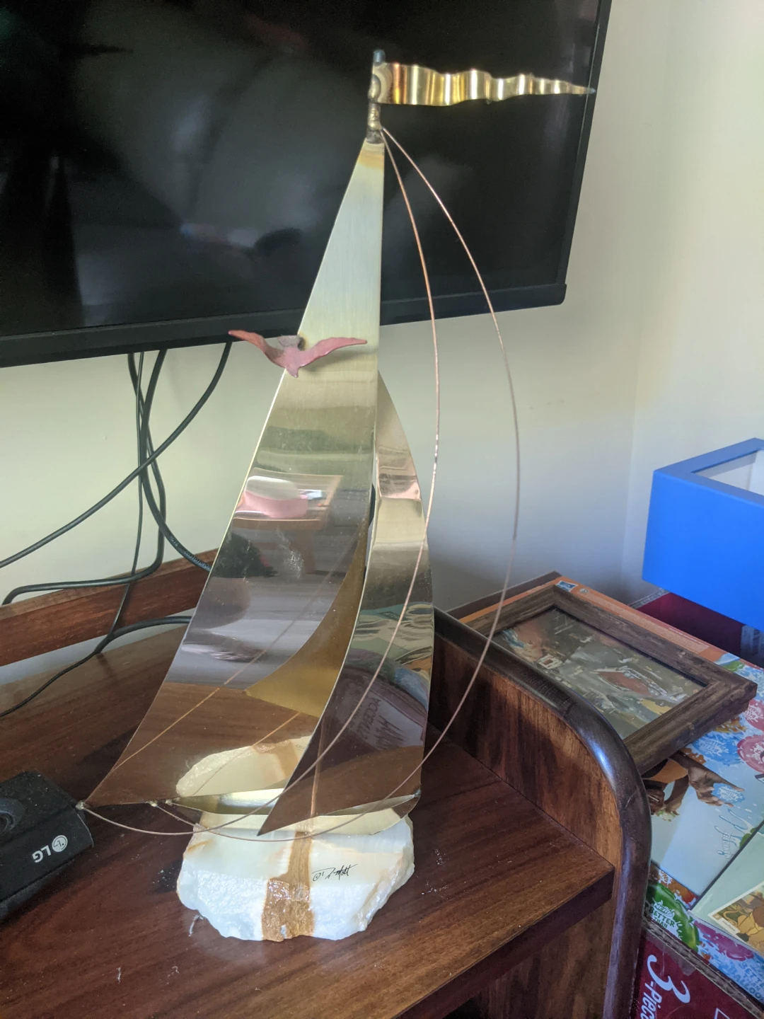 Vintage Brass Sailboat Sculpture - photo 2