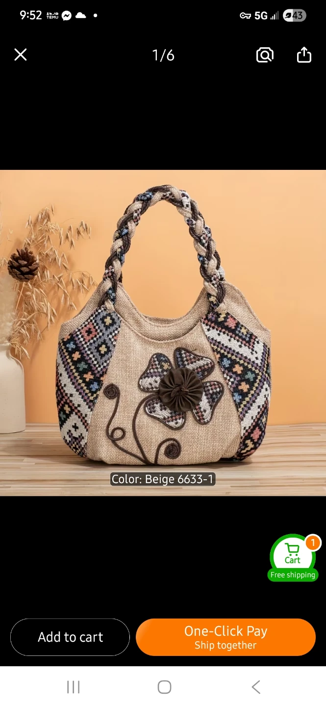 NEW Beige Burlap Flower Pattern Handbag - photo 2