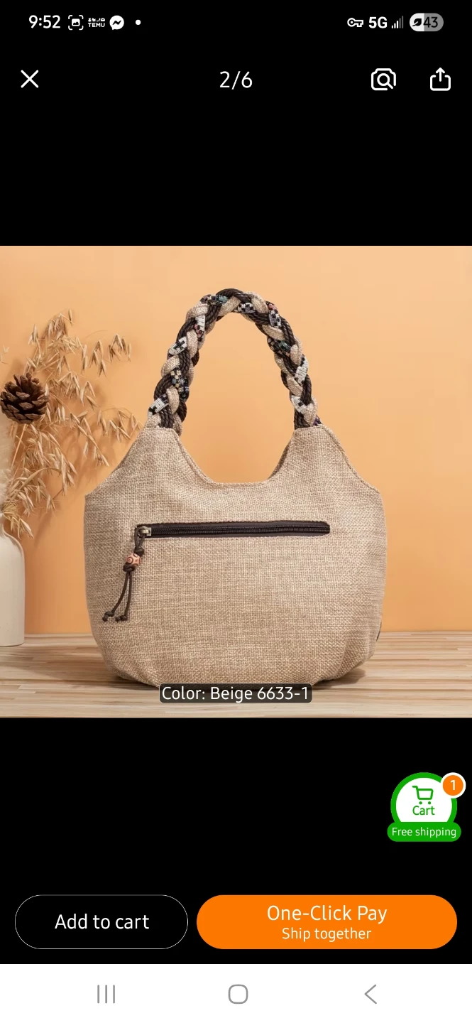 NEW Beige Burlap Flower Pattern Handbag - photo 3