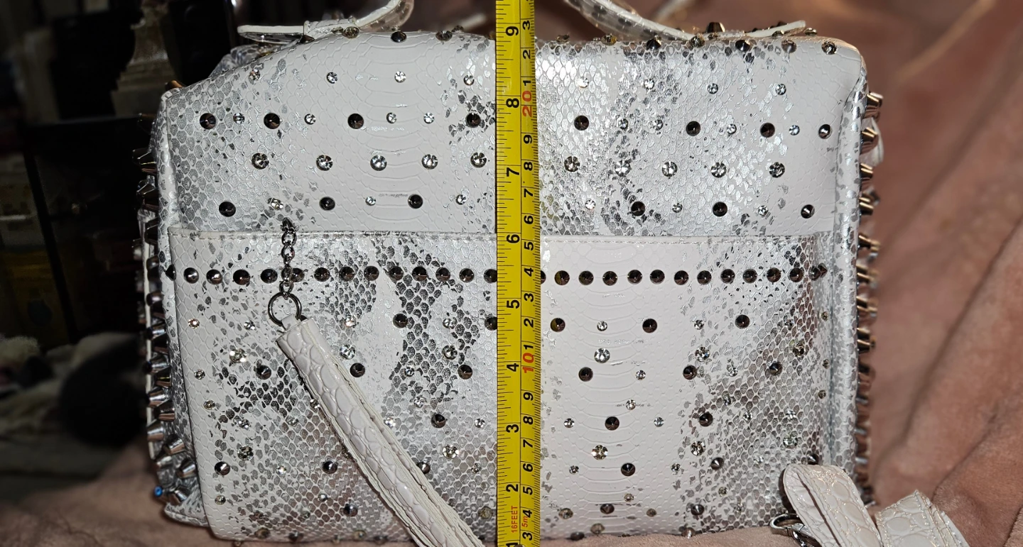 Studded White Snakeskin Pattern Leather Handbag - photo 3